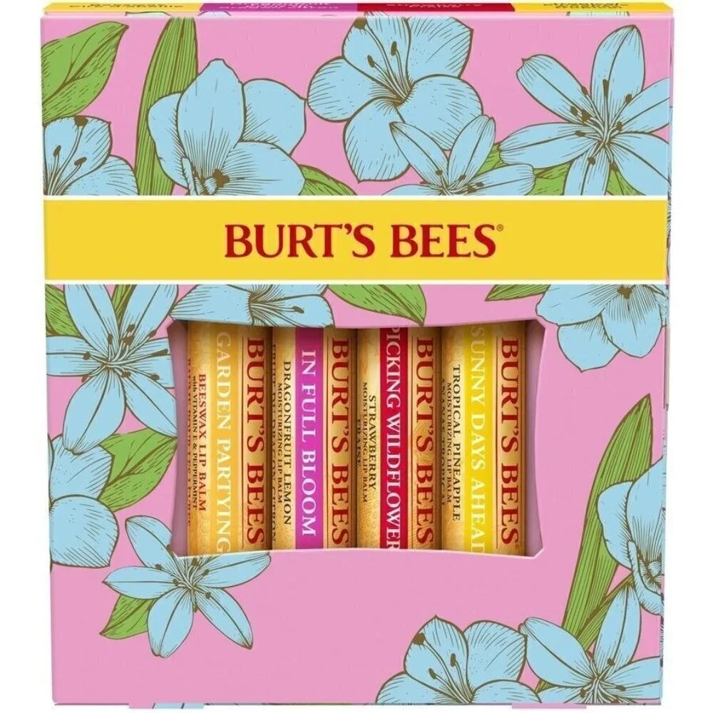 BURT'S BEES 4 Lip Balm Gift Set Beeswax Dragonfruit Lemon Strawberry Pineapple